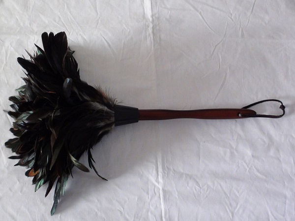 Chicken Feather duster with rooster tail feathers